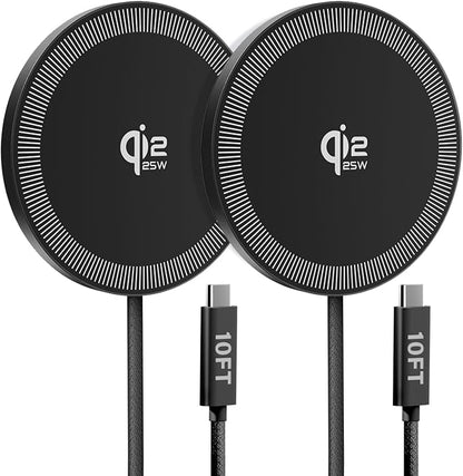 25W Wireless Charger for MagSafe, Qi2.2 Magnetic Fast Charging Pad for iPhone 17/16/15/14/13/12 Series & AirPods, Strong Magnet, Portable Wireless Charger for Travel Home Office (Black, 2Pack(10FT))