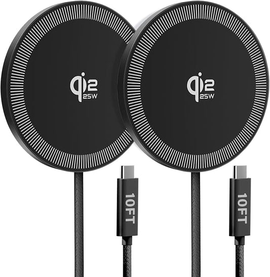 25W Wireless Charger for MagSafe, Qi2.2 Magnetic Fast Charging Pad for iPhone 17/16/15/14/13/12 Series & AirPods, Strong Magnet, Portable Wireless Charger for Travel Home Office (Black, 2Pack(10FT))