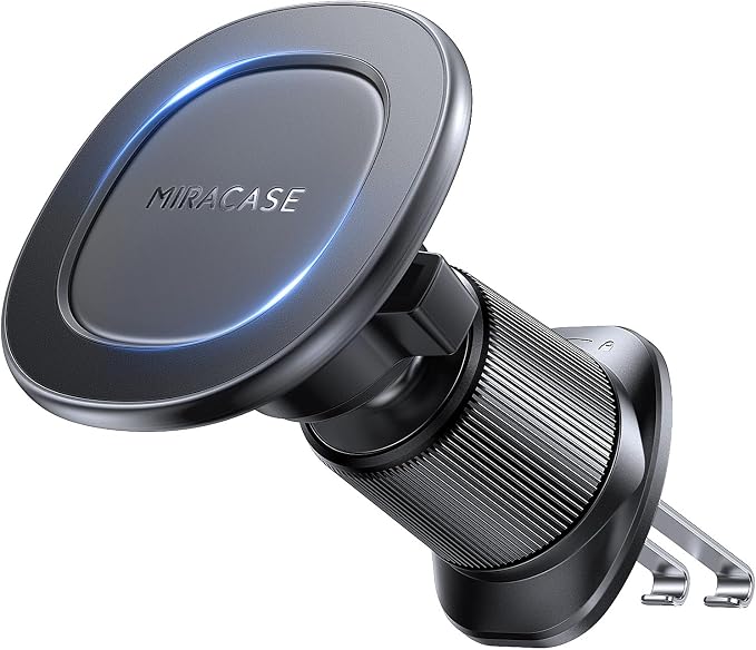 Miracase for MagSafe Car Mount with Metal Hook Clip, Magnetic Phone Holders for Car Phone Holder, Compatible with Garmin GPS Fit iPhone Android and All Smartphones, Dark Black