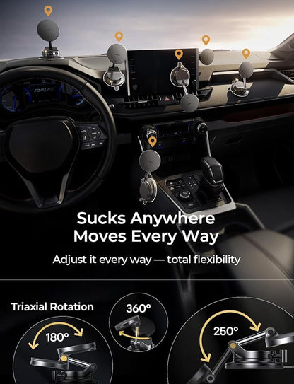 LISEN Qi2.2 25W Magsafe Car Mount Charger,[More Stable & Faster Charging] Suction Cup Phone Mount, Wireless Car Charger 25W for iPhone 17 16 Samsung Galaxy S26 Ultra,15W for iPhone 17e 15 14 13 12