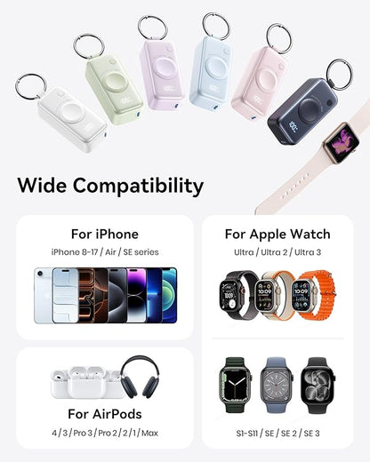 INIU SnapGo Mini Portable Charger, Power Bank for Apple Watch and iPhone, 5000mAh 20W PD Fast Charging Flight-Safe Travel Essential Battery Pack for Apple Watch Ultra 11 10 9 8 SE, iPhone Air 17 16 15