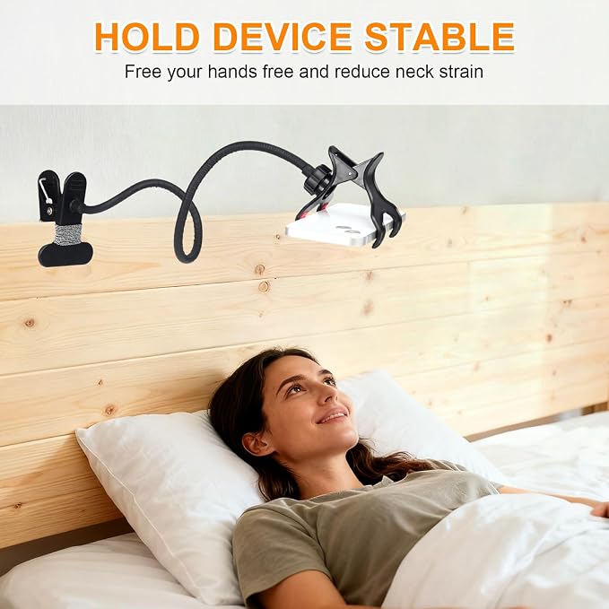Gooseneck Phone Holder for Desk,Clip On Phone Holder for Bed,Flexible Long Arm Lazy Bracket,Cell Phone Stand Mount with Clamp for iPhone 16 Pro Max 15 14 13 X SE Series,for All 4"-7" Cellphone