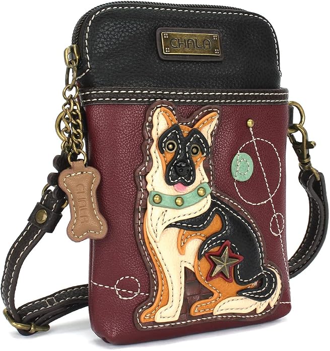 CHALA Dog Collection Cell Phone Crossbody Purse-Women PU Leather/Canvas Multicolor Handbag with Adjustable Strap