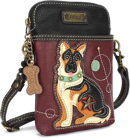 CHALA Dog Collection Cell Phone Crossbody Purse-Women PU Leather/Canvas Multicolor Handbag with Adjustable Strap
