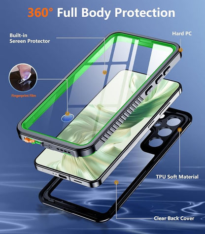 Temdan Designed for Samsung Galaxy S25 Case Waterproof, Built-in Lens & Screen Protector Military Shockproof Dropproof IP68 Underwater Full Body Phone Case for Galaxy S25 5G 6.2"-Green/Clear (2025)