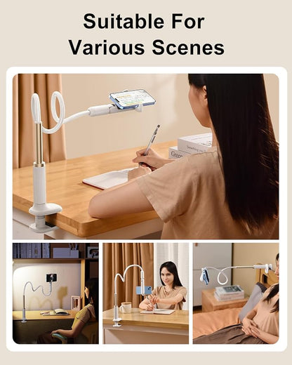 Gooseneck Phone Holder for Bed Laying Down with Clamp, Flexible Arm Overhead Phone Mount for Desk Bedside, Cell Phone Stand Adjustable Fit for iPhone 16 Promax, 15 Pro, 14 Plus, 13 & 4-7" Phone