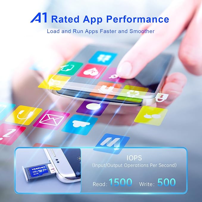 Vansuny 256GB Micro SD Card, microSDXC Memory Card with SD Adapter A1 App Performance V30 4K Video Recording C10 U3 Micro SD for Nintendo,Switch,GoPro,Dash Cam,Action Camera