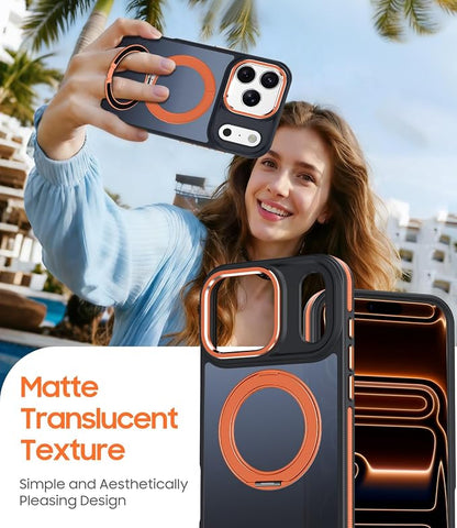for iPhone 17 Pro Max Case with 360 Magnetic Ring Stand, Fit MagSafe, Military-Grade Shockproof Protection, Non-Slip Slim Translucent Protective Phone Cover, Orange