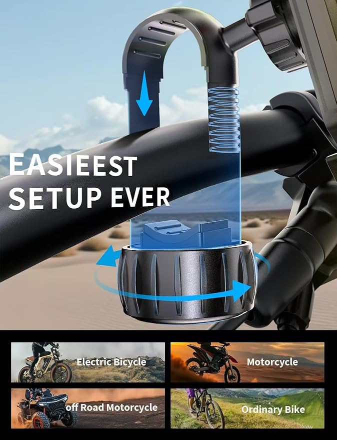 4rd-Gen Super Easy Install Bike Phone Holder, [1S Quick Lock] Motorcycle Phone Mount Clip, Bicycle Scooter Ebike Handlebar Holder Clamp fit Large Phone Case, Phone Mount for 4.7''-7'' Cell Phones