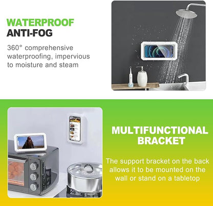 360 Rotation Waterproof Shower Phone Holder Wall Mount Touch Screen Anti Fog Phone Case Fits 4 to 7 Inch Smartphones Hands Free Phone Stand for Shower Bathroom Kitchen Bathtub