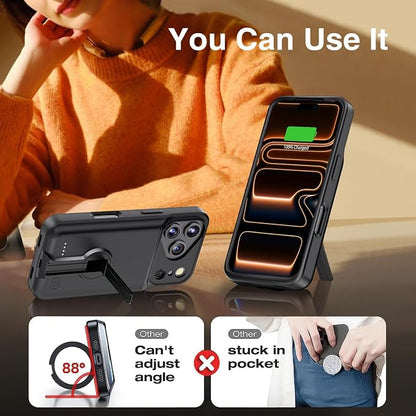 BOPPS Battery Case for iPhone 17 Pro with Stand,Ultra Slim 8500mAh Portable Rechargeable Strong Protective Extended Charger Cover for iPhone 17 Pro Charging Case-6.3inch Black