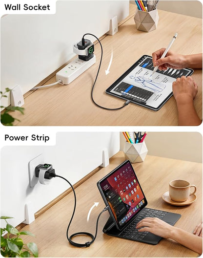 VRURC Charger for iPhone & Apple Watch, 20W USB C Fast Charging Block, 3-in-1 Compact Travel Adapter with 2 Port for iPhone 17/16/15/14/13, Wireless Magnetic for iWatch SE/11/10/9/8/7/6/5/4-Black