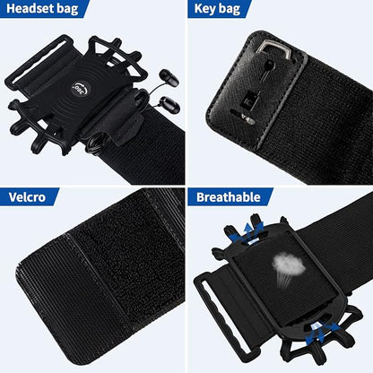 Wristband Running Phone Holder for iPhone 16/15/14/13/12/11/ Pro/X/8 Plus/8/7, 360°Rotatable with Key Holder, Sports Wristband for Samsung Galaxy and All 4''-6.5''Phones (Non-Removable-S)