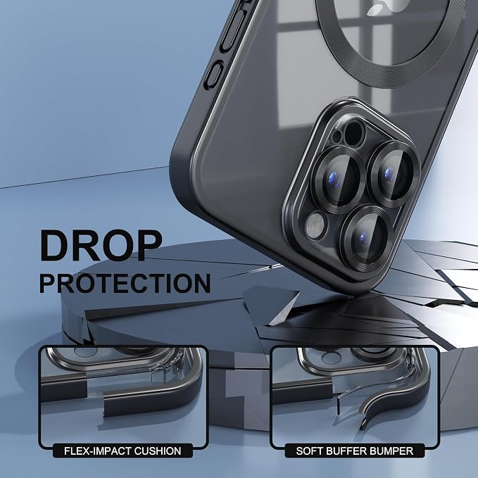 Misea Magnetic for iPhone 15 Pro Max Case [Never Yellowing] [Military Grade Drop Protection] Full Camera Lens Protector Soft Clear Phone Case for Women Girls, Titanium Black