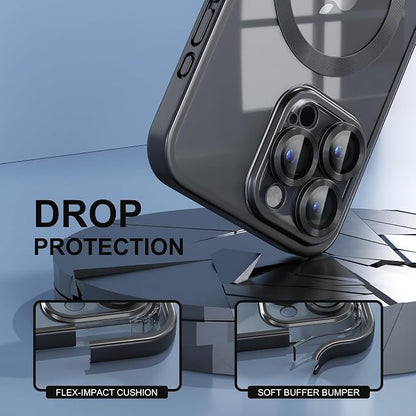 Misea Magnetic for iPhone 15 Pro Max Case [Never Yellowing] [Military Grade Drop Protection] Full Camera Lens Protector Soft Clear Phone Case for Women Girls, Titanium Black