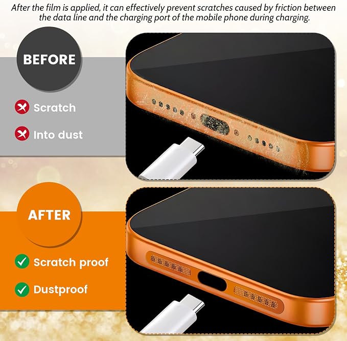 Mobile Phone Speaker Metal Dust Mesh, typeC Charging Port dust Plug, USB C Cleaning Brush Cleaning Tool Set for iPhone 17 Pro (Cosmic Orange)