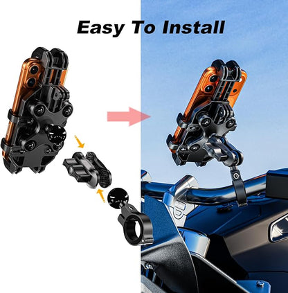 LOKTENWO Anti-Theft Motorcycle Phone Mount with Vibration Dampener [Metal Adjustment Arm] Aluminum Alloy Mounting Base, Anti-Shake Motorcycle Cellphone Holder for ATV Scooter for 5.4"-6.9" Phones