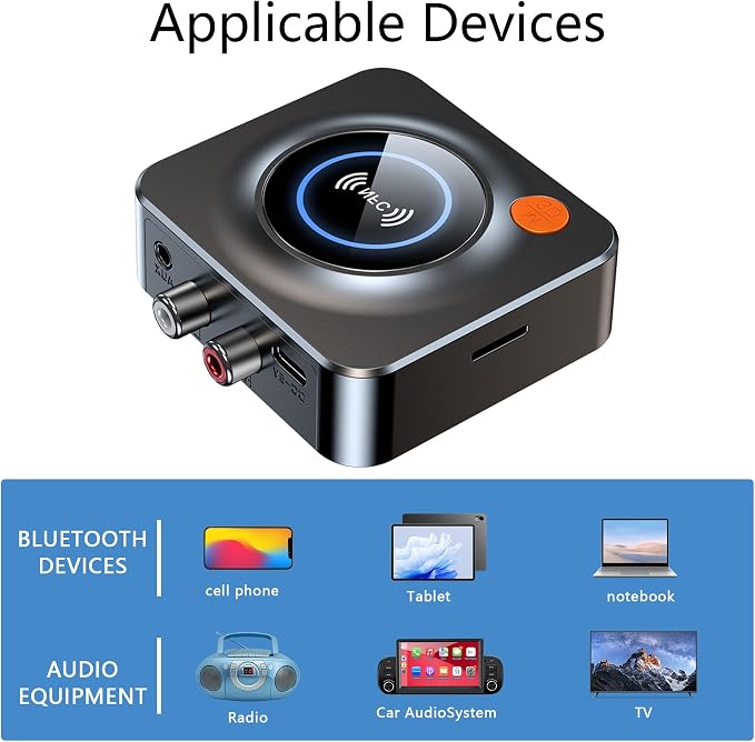 Bluetooth Receiver for Home Stereo, NFC Quick Pair,3.5mm AUX/RCA,TF Card Slot,Wireless Bluetooth Audio Adapter Low Latency for Home Music Streaming Stereo System