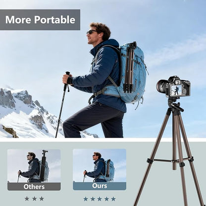 71" Camera Tripod,Lightweight Aluminum Phone Tripod with Wireless Remote, Phone Holder & Carry Bag, Portable Travel Camera Stand for Smartphones Canon Nikon DSLR Cameras, Max Load 6.6 lb (Rose Gold)