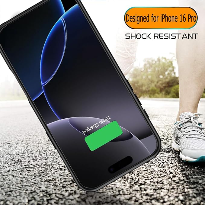 Battery Case for iPhone 16 Pro, Full Encircle 10000mAh High Capacity Rechargeable Portable Charger Case Extended Battery Pack for iPhone 16 Pro (6.3 inch) Wireless Charging Cover with Carplay-Black