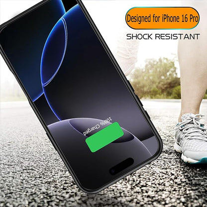 Battery Case for iPhone 16 Pro, Full Encircle 10000mAh High Capacity Rechargeable Portable Charger Case Extended Battery Pack for iPhone 16 Pro (6.3 inch) Wireless Charging Cover with Carplay-Black
