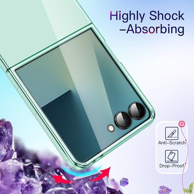 JETech Clear Case for Samsung Galaxy Z Flip 7, Mint | Crystal Clear Back, Hard PC Construction, Slim Fit, Shockproof Protection