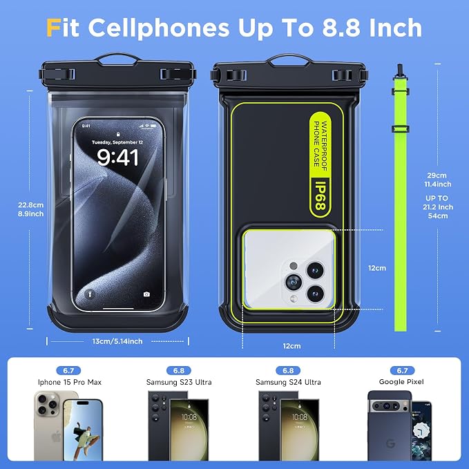 [2 Pcs] Humixx Floating Waterproof Phone Pouch [Sponge 20X Super Buoyancy] [Beach Travel Essentials], IP68 Waterproof Case Dry Bag for iPhone 15/14/13 Pro Max Samsung 24/23/22 Ultra Google Up to 8.8”