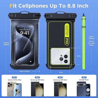 [2 Pcs] Humixx Floating Waterproof Phone Pouch [Sponge 20X Super Buoyancy] [Beach Travel Essentials], IP68 Waterproof Case Dry Bag for iPhone 15/14/13 Pro Max Samsung 24/23/22 Ultra Google Up to 8.8”