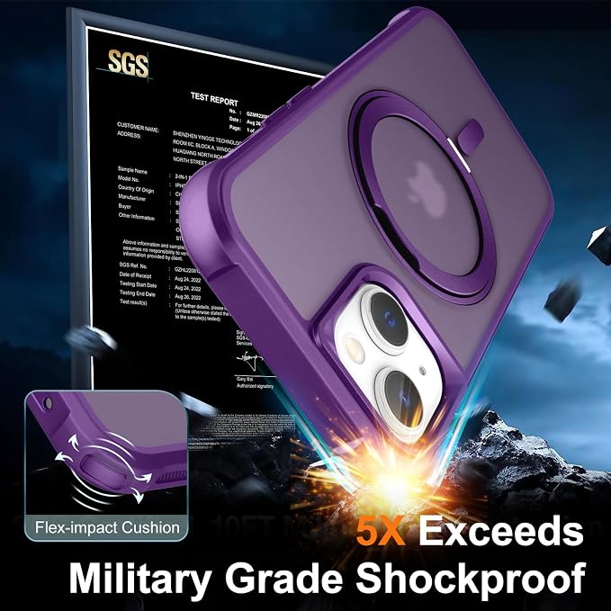 360° Magnetic Swivel Ring for iPhone 13 case, Built-in Metal Stand and Ring Holder, Magsafe Compatible, Military Grade Protection, Shockproof - Purple