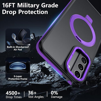 for Samsung Galaxy S22 Plus Case, Magnetic Adjustable Ring Stand [Fit for Magsafe], [Military-Grade Shockproof Protection] Phone Case with Kickstand&Ring Holder (Purple)