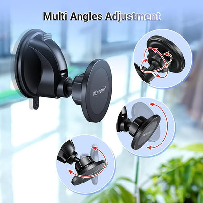 PROfezzion Magnetic Shower Mirror Phone Holder Reusable Suction Cup Phone Mount Compatible with iPhone 17 16 15 14 13 12 & All Phones, Rotating Stand for Glass Window Bathroom Kitchen, White