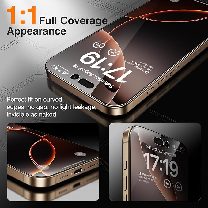 EZ-GLAZ- 4 Pack for iPhone 16 Pro Max Privacy Screen Protector [6.9"] With 2 Pack Camera Lens Protector, 9H+ Hardness 12FT Military Grade Shatterproof Scratch Resistant Durable Tempered Glass Film with Flawless Fit Kit