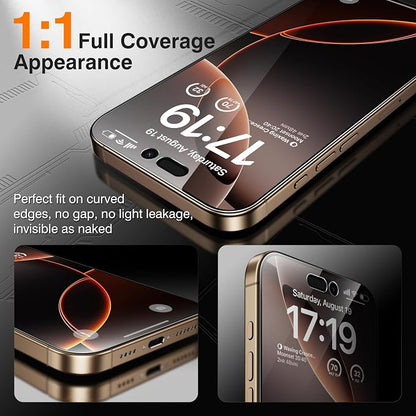 EZ-GLAZ- 4 Pack for iPhone 16 Pro Privacy Screen Protector [6.3"] With 2 Pack Camera Lens Protector, 9H+ Hardness 12FT Military Grade Shatterproof Scratch Resistant Durable Tempered Glass Film with Flawless Fit Kit