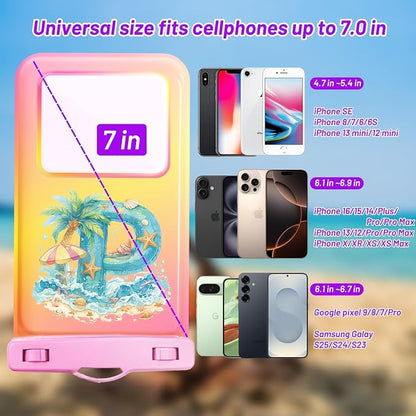 Personalized Initial Waterproof Phone Pouch Case - IPX8 Cellphone Dry Bag with Lanyard for iPhone 16/15/14/13/12 Pro Max (6.1–6.9"), Beach & Cruise Ship Essentials with Monogrammed Design (Pink, P)