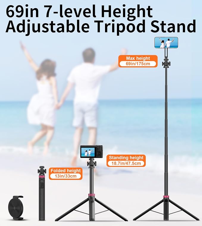 69" Magnetic Phone Tripod with Phone Clamp,Selfie Stick Monopod for Magsafe with Remote & Phone Mount Adapter,Portable Tripod for iPhone/Android,Portable Camera,Photo,Vlogging,Live Streaming,Travel