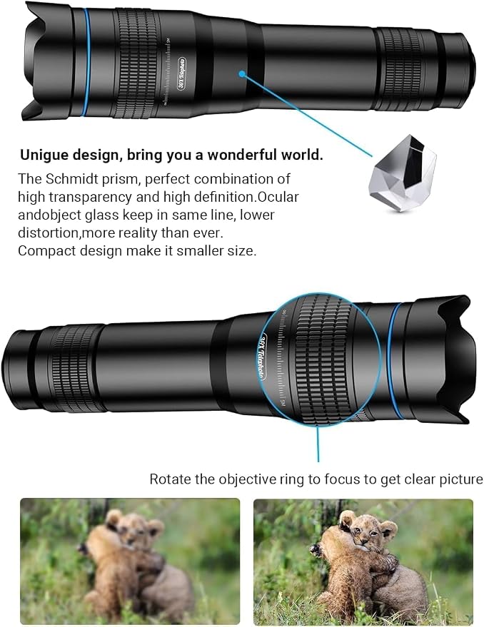 Evil eye 36X Telephoto Lens, High Power HD Telephoto Phone Lens with Tripod and Phone Clip for Android & iPhone, Samsung and Most Smartphone