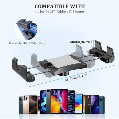 OHLPRO Tablet Holder for Car & Truck Dashboard Heavy Duty iPad Mount with Upgrade Double Spring Clamp & Drill Base 360° Rotating Arm for 5"-13" Tablets & Phones Kindle, Fit for Vehiclesa, Wall, Desk