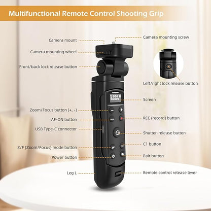 for Sony Tripod Wireless Shooting Grip with Shutter Release - Mini-Tripod with Rechargeable Remote Control for ZV-E10/ZV-E1/ZV-1/ZV-1F/RX100 VII/RX0 II/A6700/A6400/A6600/A7 III/FX3/FX30 - for Vlogging