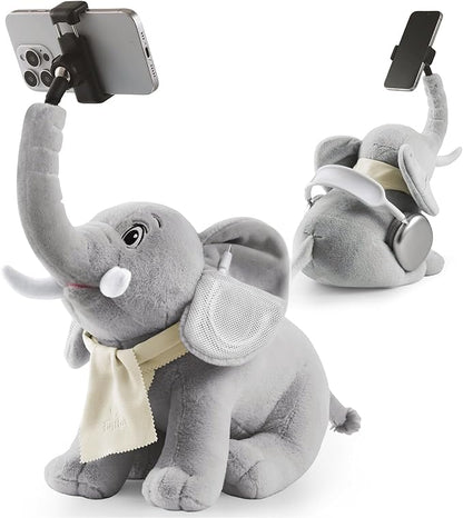 Phone Holder, Phone Mount with 360° Rotating Clip 45° Adjustable Trunk, Elephant Stuffed Animal with Ear Pockets Glasses Cloth Scarf & Back Headphone Fit, Cell Phone Holder for Desk Bed Sofa Car- Gray