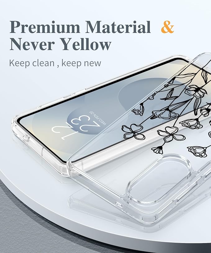 GVIEWIN for Samsung Galaxy S25 Edge Case, Clear Floral Shockproof Protective Women Phone Case, Non-Yellowing, Screen&Camera Lens Protector for Galaxy S25 Edge 6.7",Sketch/Black