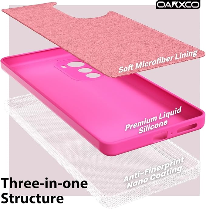 Oakxco for Moto Edge Plus 2022/Edge Plus 5G UW 2022 Phone Case Liquid Silicone, Fluorescent Bright Solid Color, Soft Rubber TPU Plain Smooth Gel Matte Protective Cover for Women Girl, Fuchsia Hot Pink