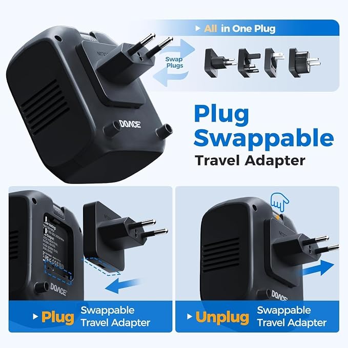 220V to 110V Converter, 2000W Voltage Converter US to Europe for Hair Dryer | 5 in 1 Converter for European Travel, Power Converter Adapter Combo with 2 PD/QC & UK/AU/US/IT/European Travel Plug Adapters