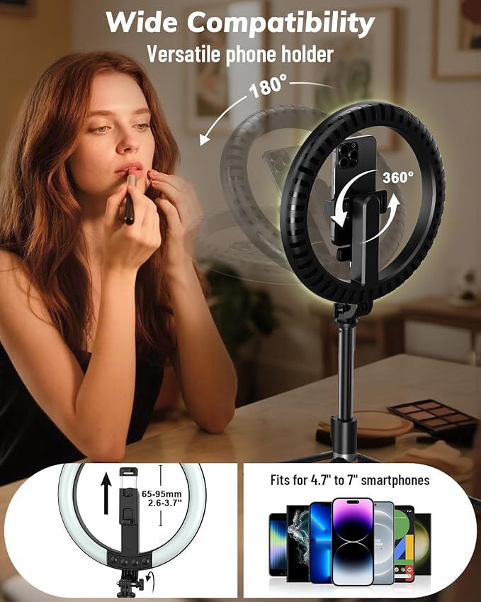 Vlogging Kit for iPhone/Android - 10" Selfie Ring Light with 74" Tripod Stand & Phone Holder, Tripod for iPhone with Light and Microphone, YouTube Starter Kit for TikTok/Makeup/Content Creator