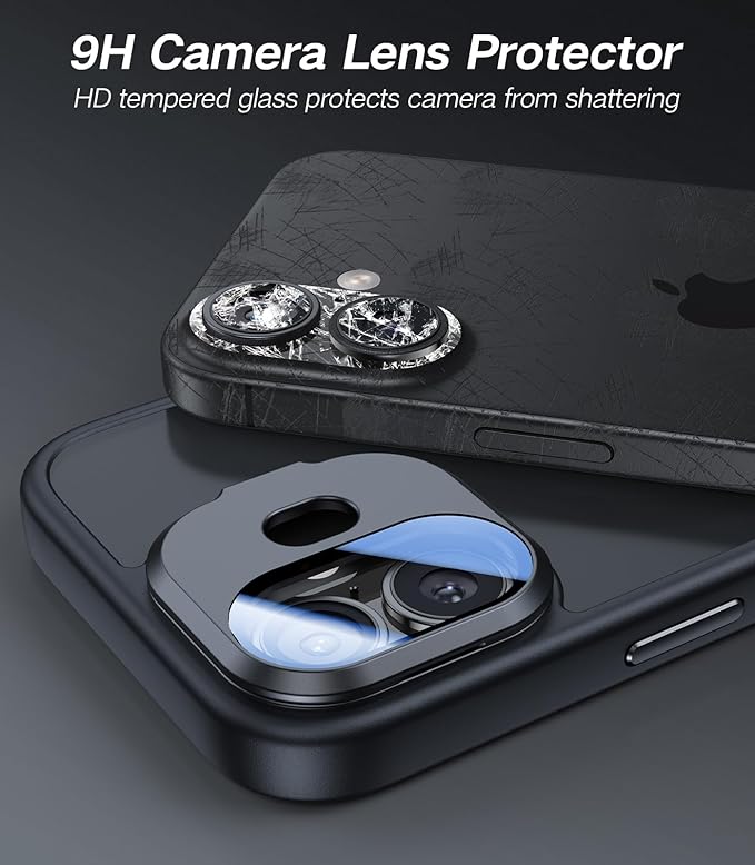 [Upgraded] for iPhone 16 Case with Camera Cover Stand [Fit for MagSafe][9H Camera Lens Protector] Mil-Grade Protection Translucent Matte Silicone Magnetic iPhone 16 Phone Case, Black