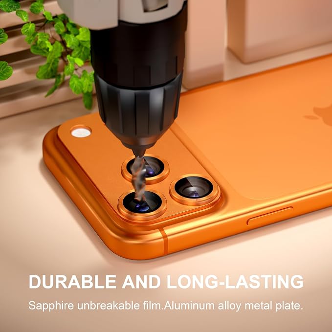 beuxece Compatible for iPhone 17 Pro Max Camera Lens Protector, Matte Metal Tempered Glass Rear Camera Screen Cover Accessories [Military Grade Shatterproof] [Strong Adsorption] - Orange