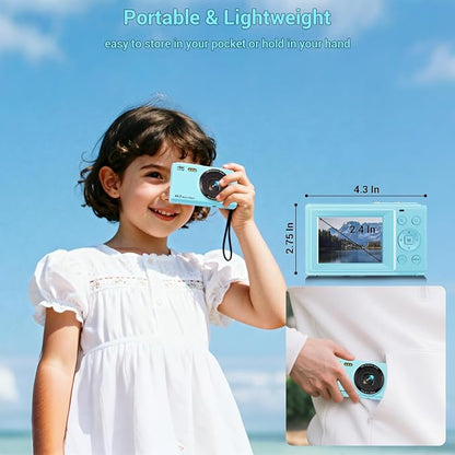 Digital Camera, 4K 44MP Autofocus Point and Shoot Camera with 16X Zoom 2.4" LCD Portable Compact Camera for Kids Teens Boys Girls Adults