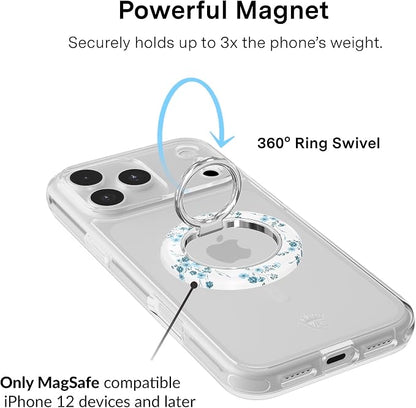 VELVET CAVIAR Compatible with MagSafe Phone Grip 2.0 | Cute Magnetic Ring Holder | Finger Loop Kickstand | Pop On Accessory for iPhone 17, 16, 15, 14, 13, 12 | French Blue Floral