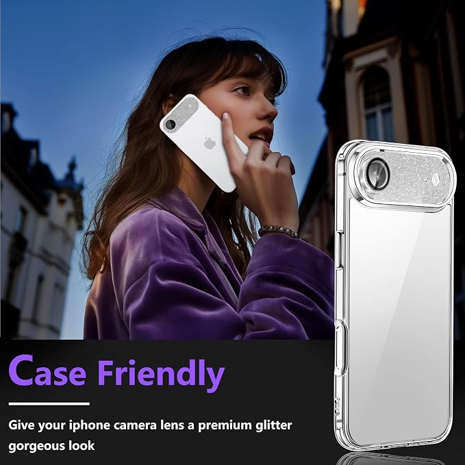 Camera Lens Protector for iPhone Air, Bling Glitter Camera Cover with 9H Tempered Glass Metal Ring, Anti-Scratch Lens Protector for iPhone 17 Air (Glitter - Silver)