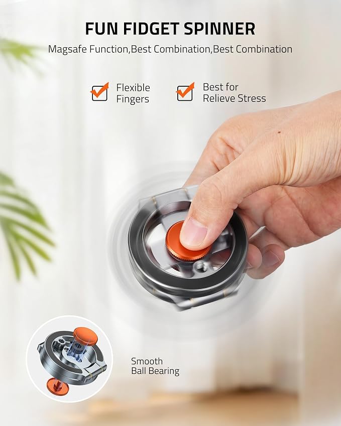 Magnetic Phone Stand with Spinner,Dual Rings Holder,360° Magnetic Phone Ring Grips,Compatible with iPhone 17/16/15/14/13/12 Series&MagSafe for Gym Office Travel Tiktok,Stress Relief Fidget Spinner