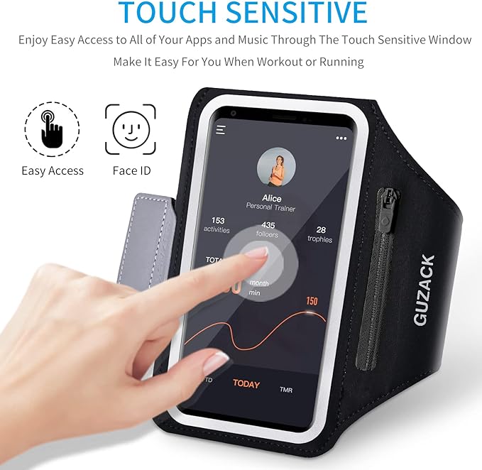 GUZACK Phone Holder for Running with Zipper Pouch, Running Armband for iPhone 17/16/15/14/13/12/11 Pro Max/Plus/XR/XS, Galaxy S25/S24/S23/S22, Cell Phone Arm Holder with Key Pocket & Card Slot